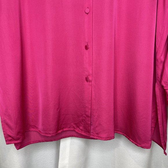 Decjuba Pink Fuchsia Demi Oversized Satin Shirt Blouse Top Size M Long Sleeve - Picture 5 of 15